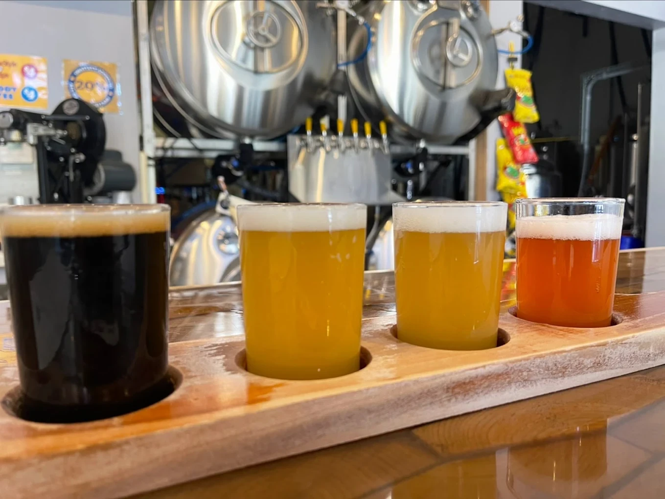 Beer flight at Jefferson Beer Supply